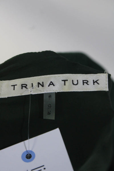 Trina Turk Womens Back Zip Half Sleeve Crew Neck Sheath Dress Green Size 6