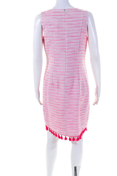 Eliza J Womens Back Zip Crew Neck Metallic Knit Tassel Dress White Pink Size 6