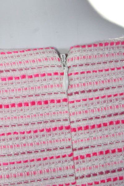 Eliza J Womens Back Zip Crew Neck Metallic Knit Tassel Dress White Pink Size 6