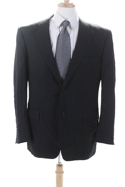Canali Mens Striped Two Button Blazer Jacket Black Wool Size EUR 56 Regular