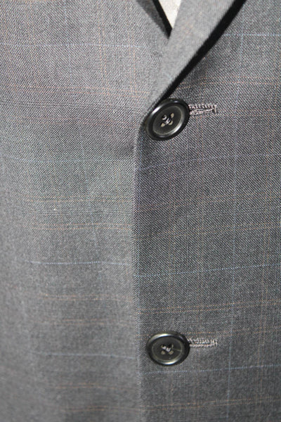 Hickey Freeman Mens Plaid Two Button Blazer Jacket Gray Wool Size 44 Long