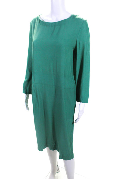 Marni Womens Crepe Scoop Neck Zip Up Long Sleeve Shift Dress Green Size 42