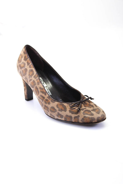 Salvatore Ferragamo Womens Suede Leopard High Heels Pumps Brown Size 8B