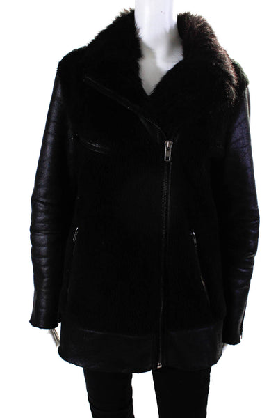 Topshop Women's Faux Leather Asymmetric Zip Jacket Black Size 6