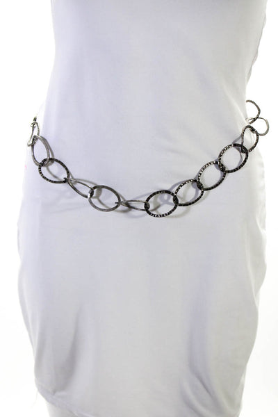 Max Mara Silver Textured Metal Oval Chain Link Skinny Width Waist Belt Size S