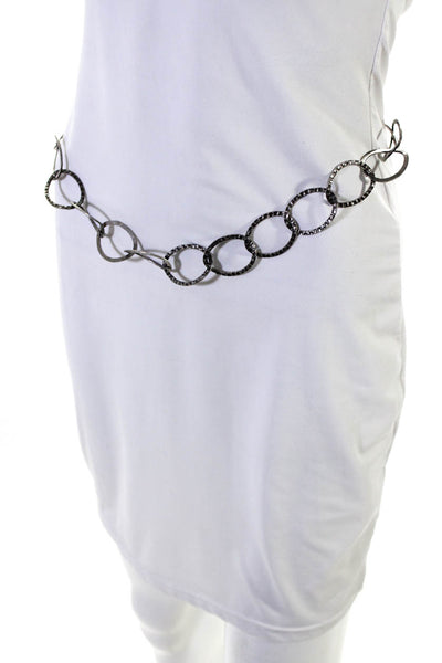 Max Mara Silver Textured Metal Oval Chain Link Skinny Width Waist Belt Size S