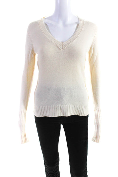 Inhabit Women's Cashmere Long Sleeve V-Neck Sweater Beige Size S
