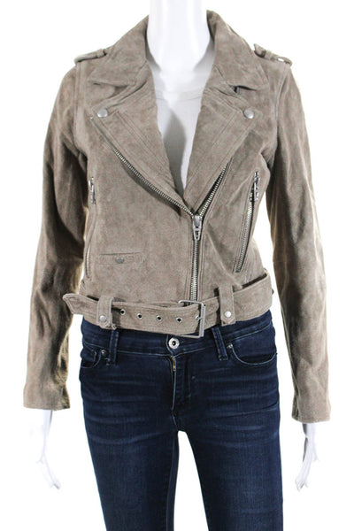 BLANKNYC Women's Collar Long Sleeves Full Zip Moto Jacket Beige Size S