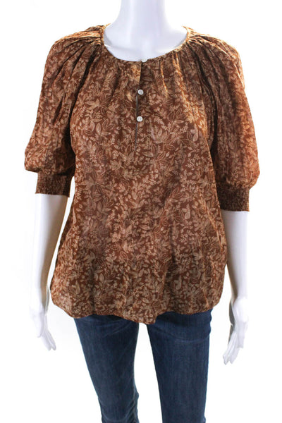 Vanessa Bruno Womens Cotton Floral Print Button Up Blouse Top Orange Size 34 XS