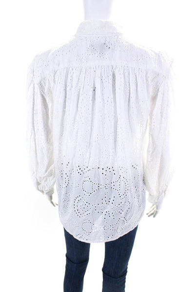 Nili Lotan Womens Cotton Eyelet Long Sleeve Button Up Blouse Top White Size S