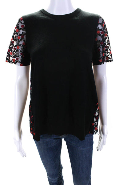 Marc Jacobs Womens Cotton + Silk Embroidered Sheer Back Blouse Top Black Size M