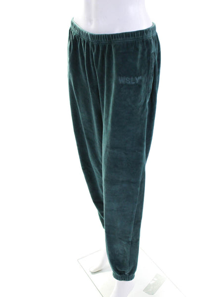WSLY Women's Elastic Waist Logo Pockets Jogger Pant Green Size M