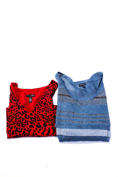 Aqua Splendid Womens Leopard Top Striped Sweater Red Blue Small Medium Lot 2