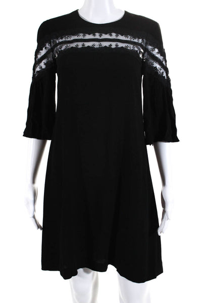 Sandro Women's Round Neck Lace Trim Shift Mini Dress Black Size 1