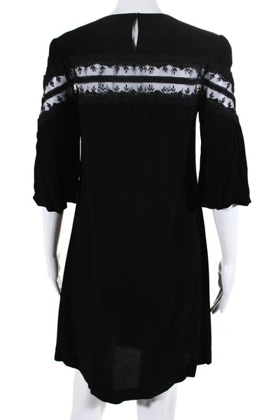 Sandro Women's Round Neck Lace Trim Shift Mini Dress Black Size 1