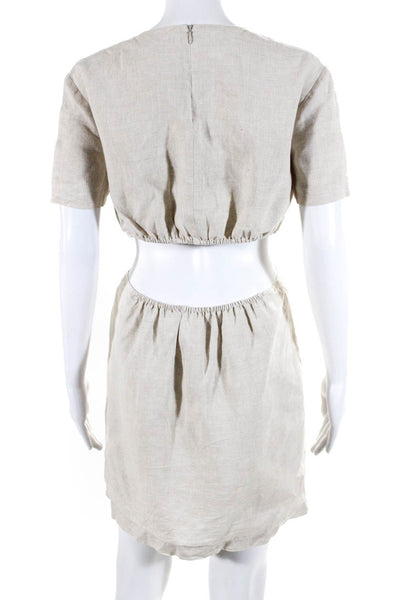 Staud Women's Round Neck Short Sleeves Cutout Mini Linen Skirt Beige Size S