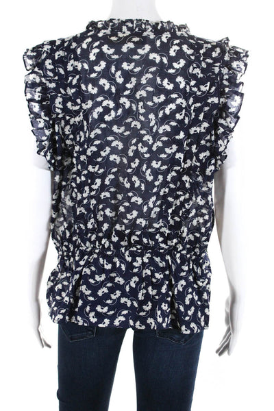 Polo Ralph Lauren Womens Button Front Floral Ruffled Top Blue White Size 12