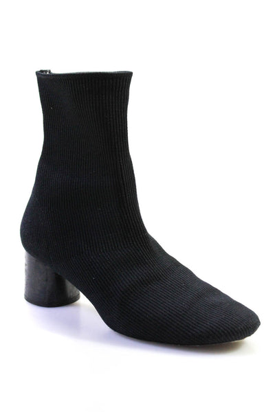Vince Womens Slip On Block Heel Ribbed Knit Sock Booties Black Size 8M
