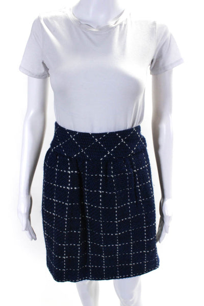 Maeve Anthropologie Women's Checkered Wool Blend Mini Skirt Blue Size 6