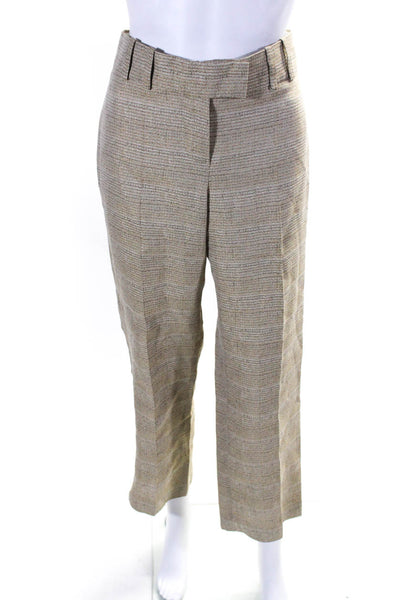 Chloe Women's Cotton Silk Blend Pleated Straight Leg Dress Pants Beige Size 42
