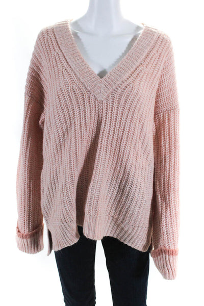 Joie Women's Long Sleeve V-Neck Relaxed Fit Pullover Sweater Pink Size M