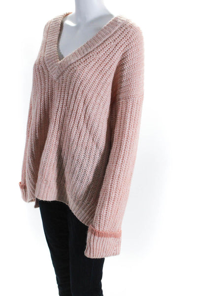 Joie Women's Long Sleeve V-Neck Relaxed Fit Pullover Sweater Pink Size M
