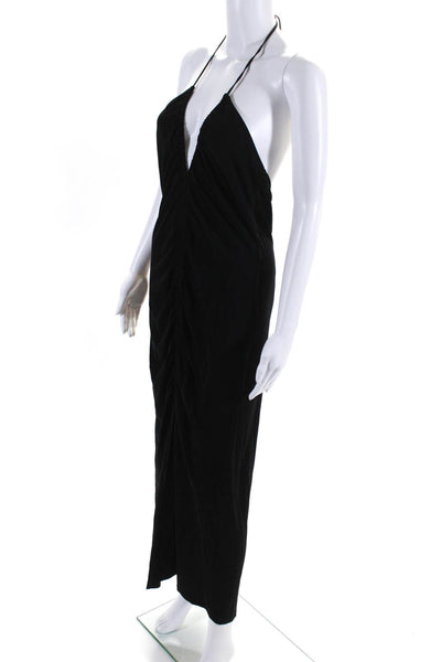 Zara Women's Gathered Halter Neck Front Slit Sundress Black Size L