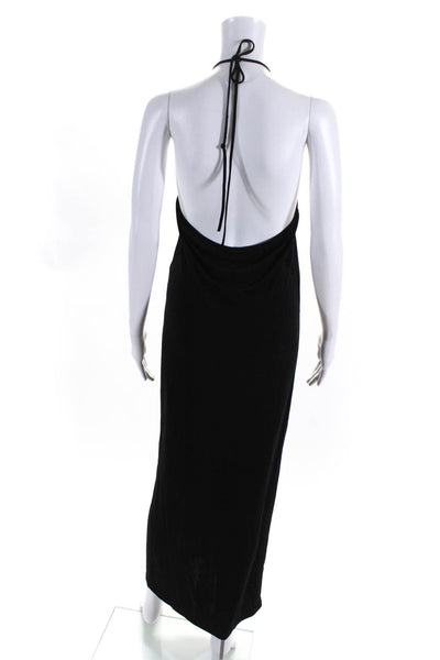 Zara Women's Gathered Halter Neck Front Slit Sundress Black Size L