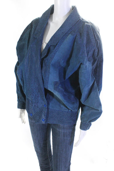 G-III Women's Snap Front Suede Leather Jacket Blue Size S