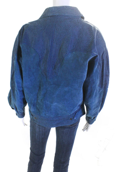 G-III Women's Snap Front Suede Leather Jacket Blue Size S