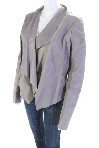 Trouve Women's Hip Length Open Front Leather Jacket Gray Size L