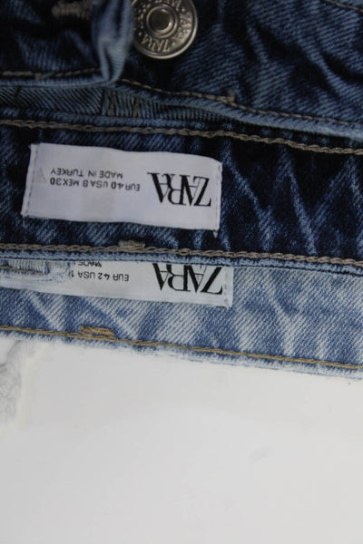 Zara Womens Cotton Buttoned Light Dark Wash Straight Leg Jeans Blue Size 8 Lot 2
