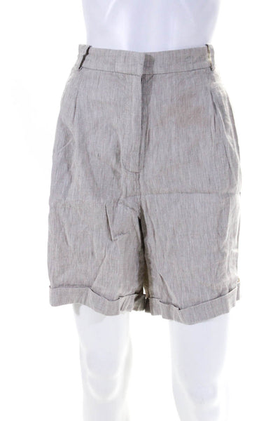 Frame Womens Linen Hook & Eye Zipped Pleated Cuffed Hem Shorts Beige Size M