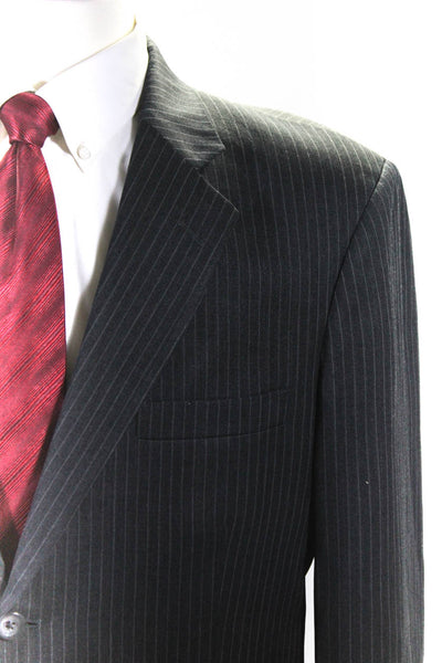 J. Ferrar Mens Wool Striped Buttoned Collared Long Sleeve Blazer Gray Size EUR42