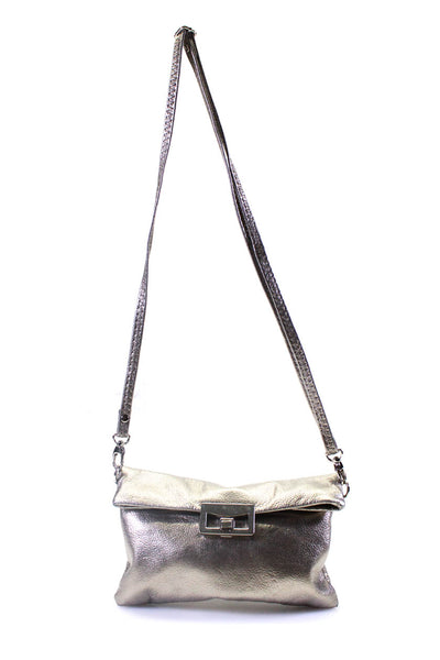 Sondra Roberts Women's Patent Leather Flap Zip Crossbody Bag Silver
