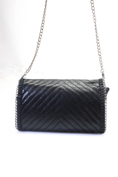 Chelsea 28 Women's Chain Link Quilted Flap Clutch Handbag Black
