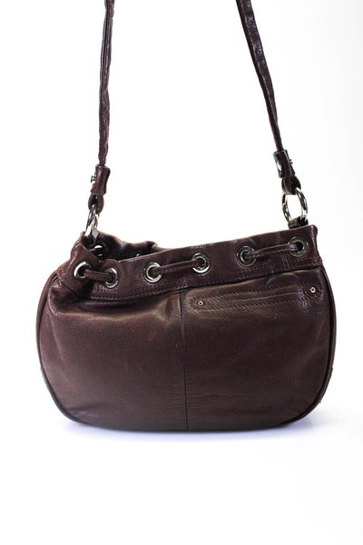 B Makowsky Women's Leather Drawstring Tassel Crossbody Bag Brown