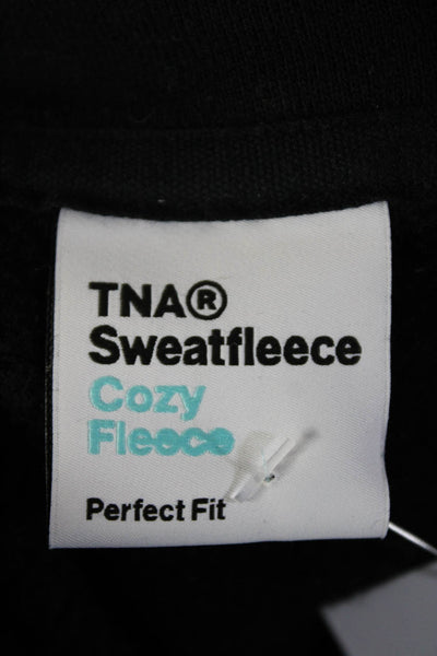 TNA Womens Long Sleeve Henley Mock Neck Cropped Sweatfleece Sweater Black 2XS