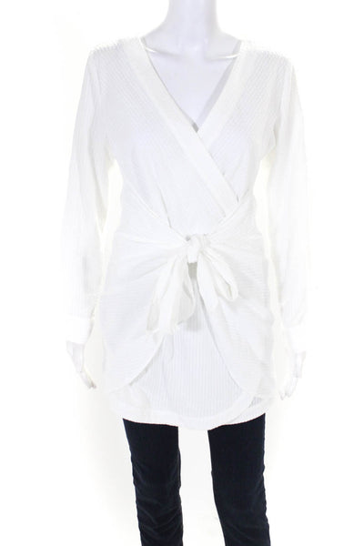 Kimberly Taylor Womens Striped V-Neck Long Sleeve Wrap Blouse Top White Size XS