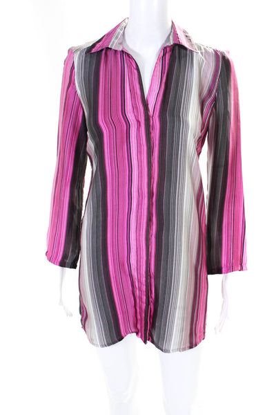 Pop Saint Barth Womens Striped Long Sleeve Button Up Shirt Dress Purple Size M