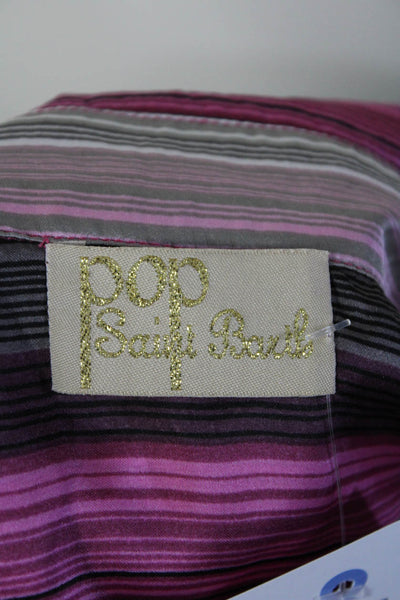 Pop Saint Barth Womens Striped Long Sleeve Button Up Shirt Dress Purple Size M