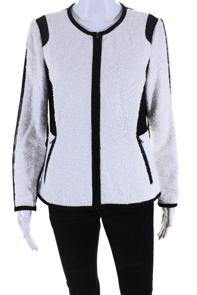 Rebecca Taylor Womens Two-Toned Textured Round Neck Zip Up Blazer White Size 8