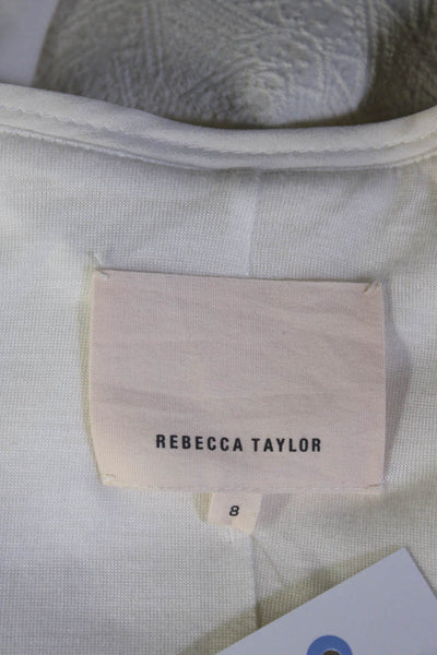 Rebecca Taylor Womens Textured Round Neck Long Sleeve Zip Up Blazer Cream Size 8