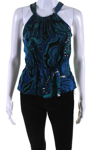 Trina Turk Womens Silk Abstract Print Tank Top Blue Black Size Small