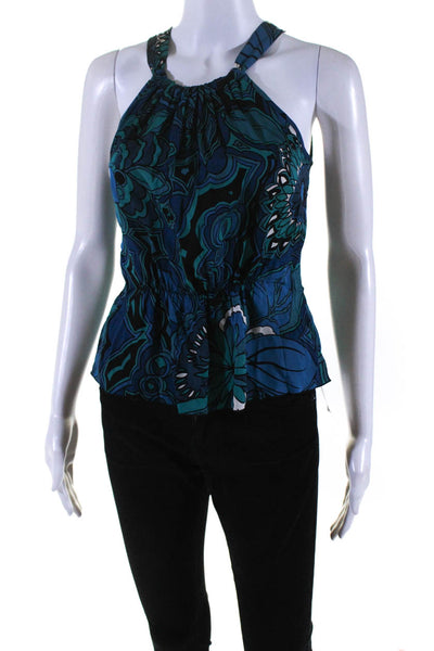 Trina Turk Womens Silk Abstract Print Tank Top Blue Black Size Small