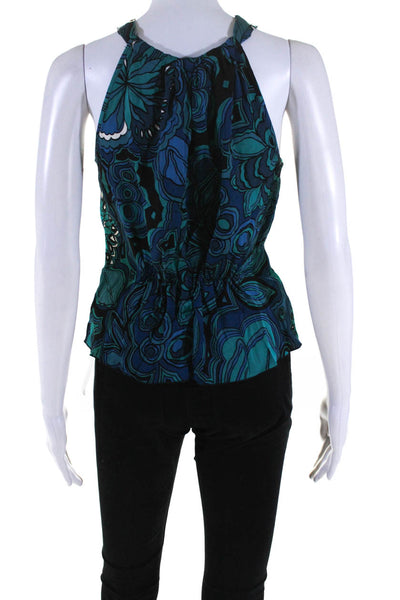 Trina Turk Womens Silk Abstract Print Tank Top Blue Black Size Small