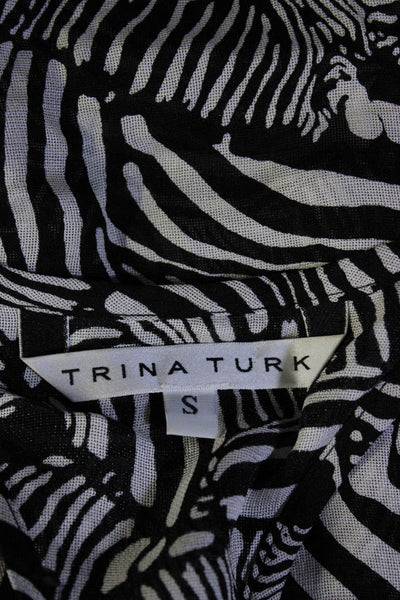 Trina Turk Womens Silk Zebra Print Tank Top Black White Size Small