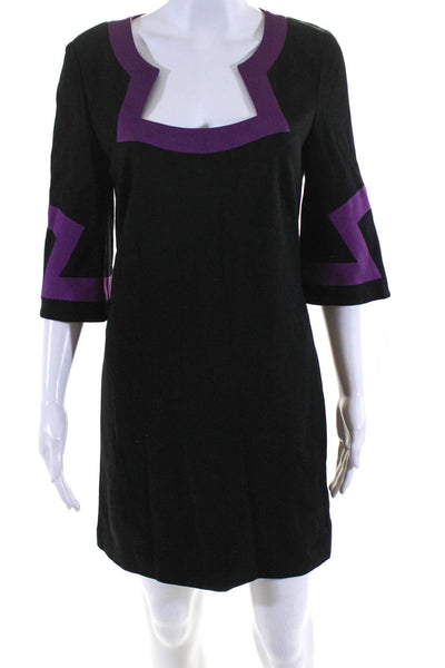 Trina Turk Womens 3/4 Bell Sleeves A Line Dress Black Purple Size Medium