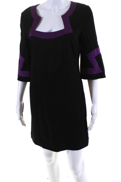 Trina Turk Womens 3/4 Bell Sleeves A Line Dress Black Purple Size Medium