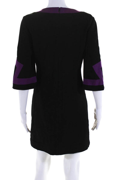 Trina Turk Womens 3/4 Bell Sleeves A Line Dress Black Purple Size Medium